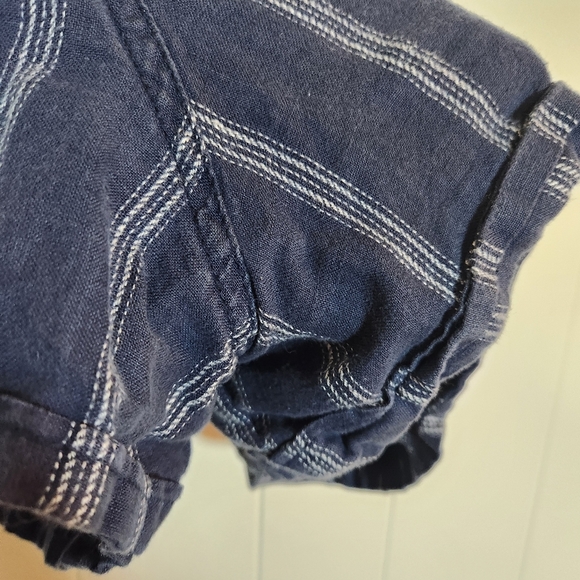 Athleta Navy Blue White Stripe Drawstring Cabo Linen Shorts Size 2 - Picture 9 of 16